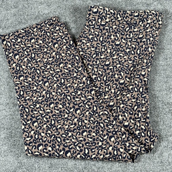 Rafaella Pants Womens 14 Brown Animal Print Cropped Slim Pull On Stretch Leopard - Picture 1 of 12